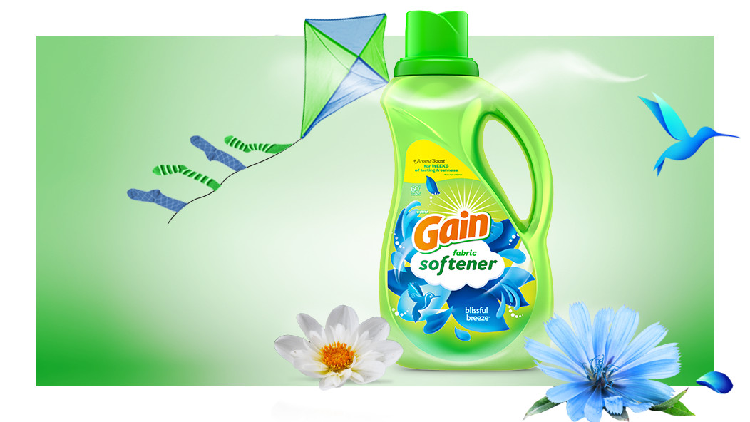 Bottle of Gain Blissful Breeze Fabric Softener Laundry Detergent
