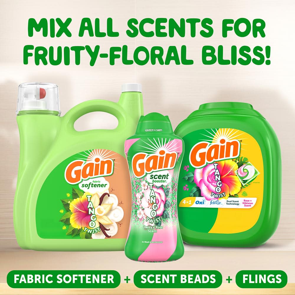 Gain Tango Twist Cherry and Rose Scent In-Wash Laundry Scent Booster Beads, mix all scents for fruity-floral bliss!