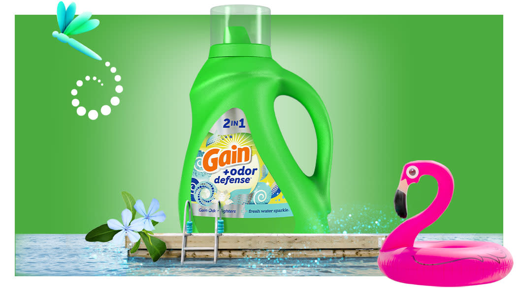 Scent experience of Gain + Odor Defense Liquid Laundry Detergent, Fresh Water Sparkle