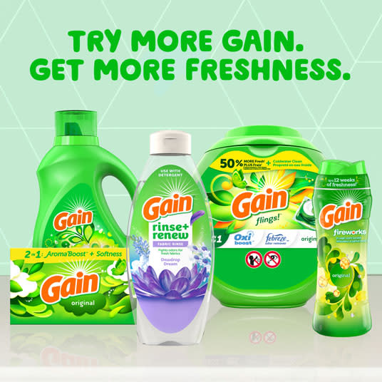 Gain Dewdrop Dream Rinse and Renew Fabric Rinse, Try more Gain. Get more freshness.