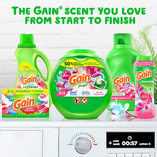 Gain Spring Daydream Flings Laundry Detergent the scent you love from start to finish