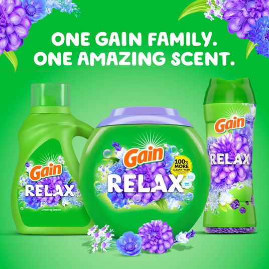 Gain Relax Super Sized Flings Laundry Detergent Pacs, One gain family, one amazing scent