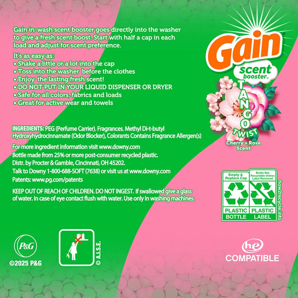 Gain Tango Twist Cherry and Rose Scent In-Wash Laundry Scent Booster Beads, sticker