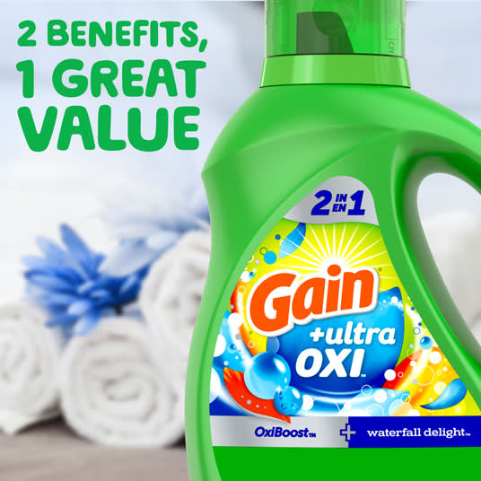Gain Ultra Oxi Waterfall Delight Liquid Laundry Detergent 2 benefits, 1 great value