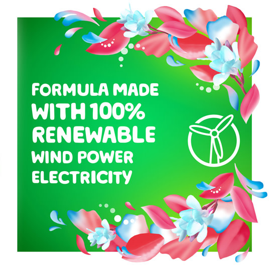 Gain Spring Daydream Fabric Softener formula is made with 100% renewable wind power electricity