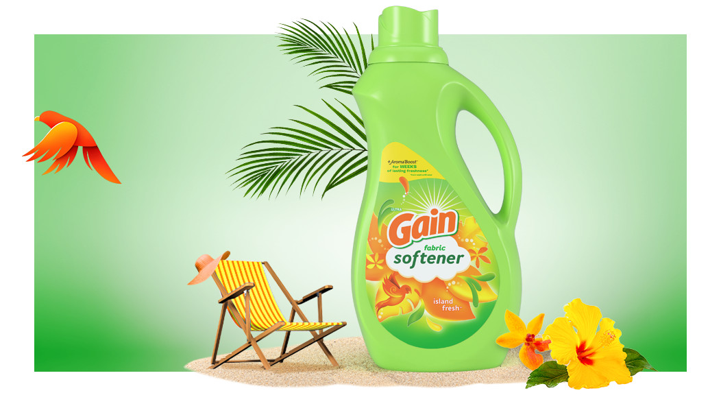 Bottle of Gain Island Fresh Fabric Softener Laundry Detergent