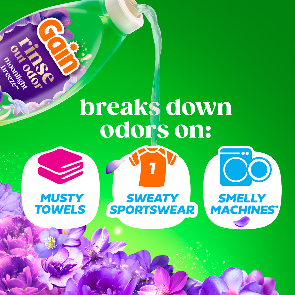 Gain Moonlight Breeze Rinse and Renew Fabric Rinse secondary image 01 breaks down odors on