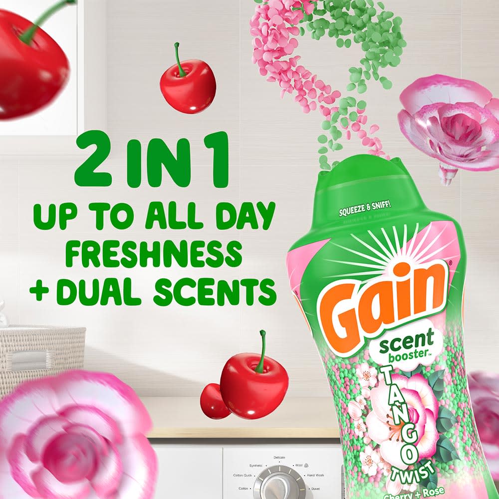 Gain Tango Twist Cherry and Rose Scent In-Wash Laundry Scent Booster Beads, 2 in 1 up to all day freshness + dual scents