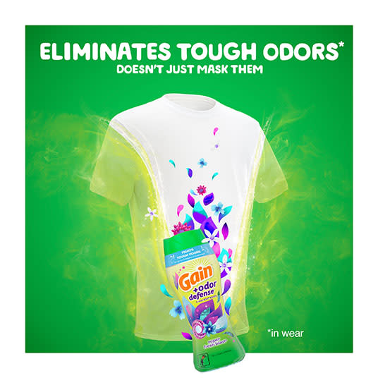 Gain+Odor Defense Super Fresh Blast Scent Booster fights tough odors, doesn't just mask them