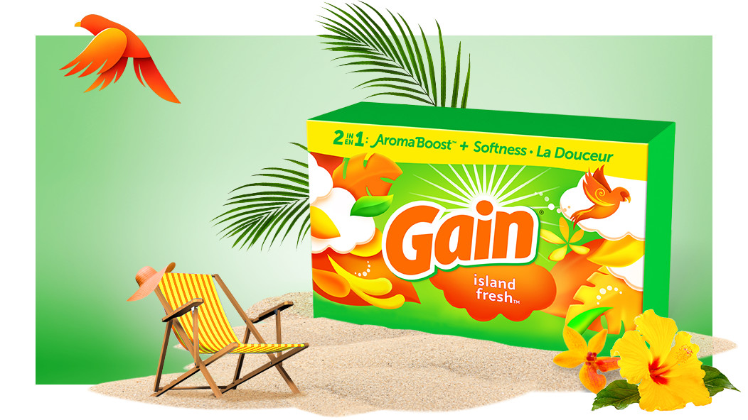 Packaging with Gain Island Fresh Fabric Softener Sheets