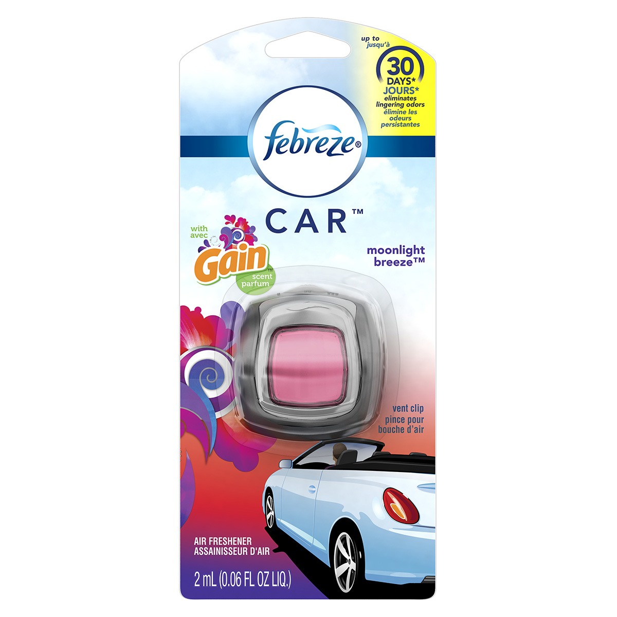 Febreze Car Air Freshener Car Vent Clip Gain Moonlight Breeze Scent, .06  oz., 3 Ct. and Storage Case 
