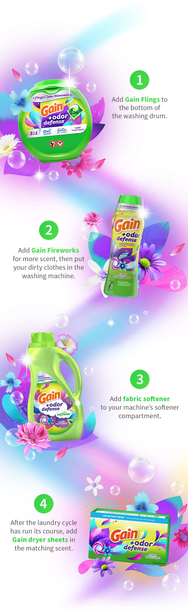 Gain+Odor Defense Super Fresh Blast Flings Laundry Detergent