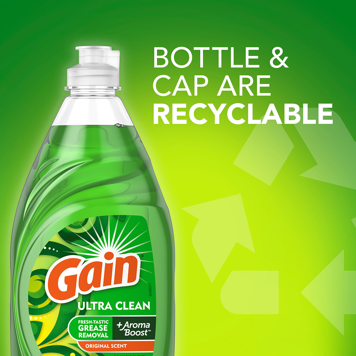 Gain Ultra Dishwashing Liquid Dish Soap Bottle and Cap are Recyclable