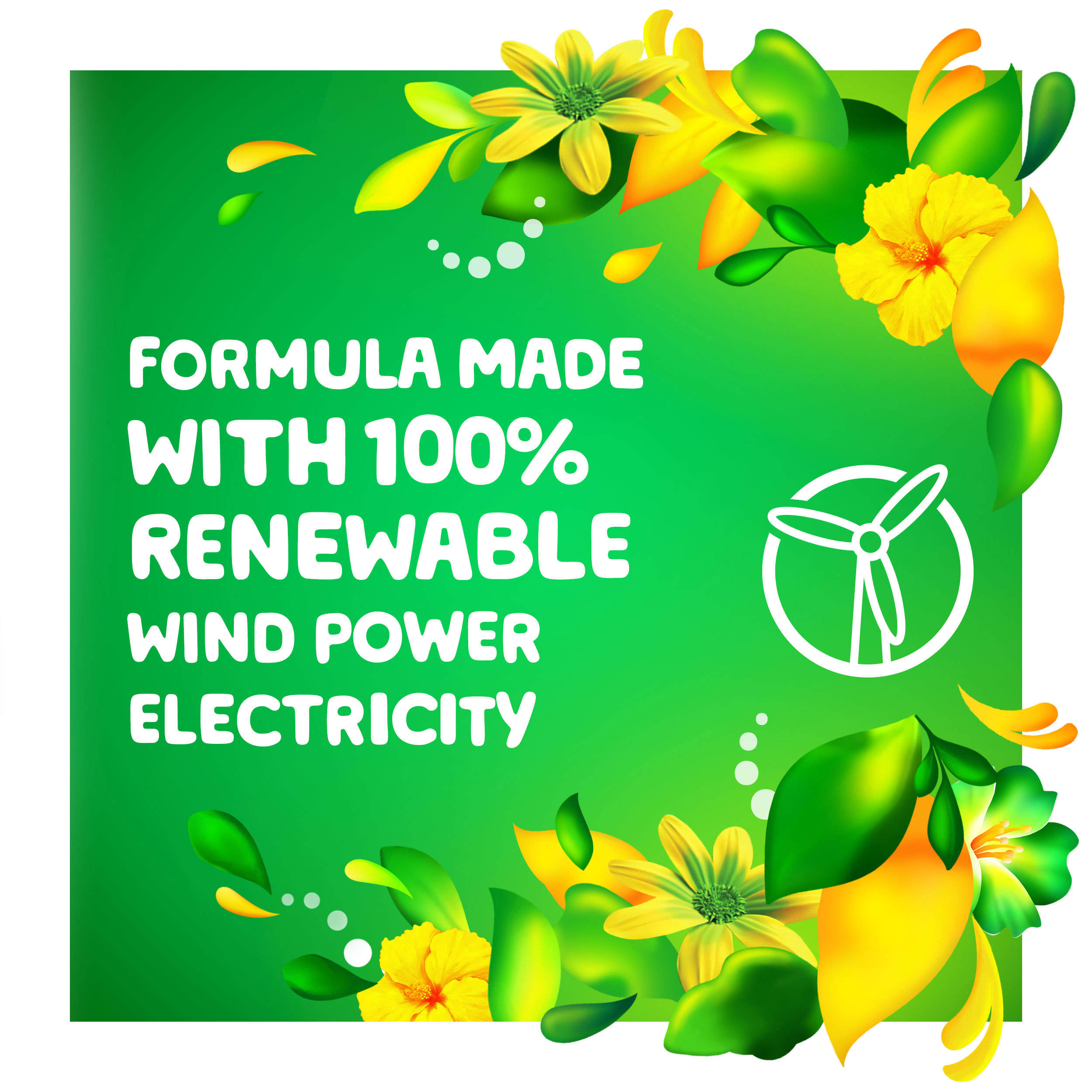 Gain Original Fabric Softener formula is made with 100% renewable wind power electricity