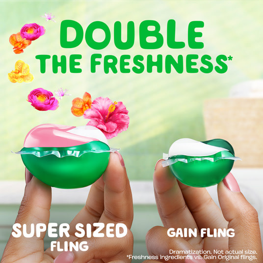 Gain Happy Super Sized Flings Laundry Detergent Pacs, Double the freshness