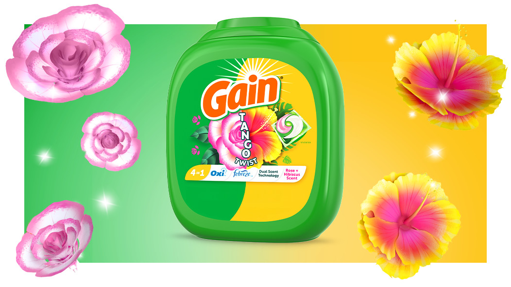 Gain Tango Twist Rose and Hibiscus Scent Laundry Detergent Pacs packaging