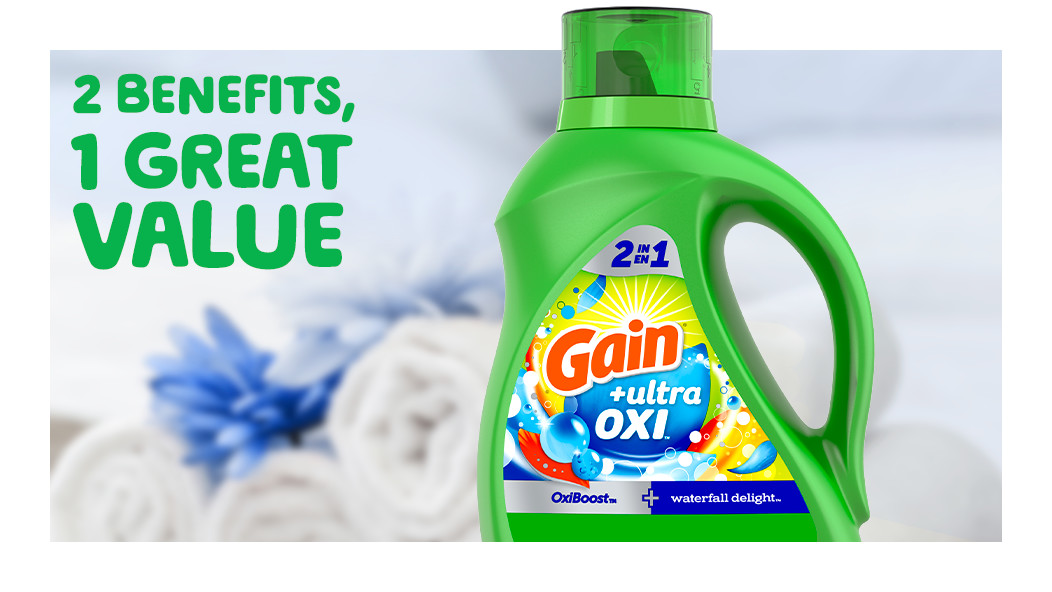 Gain Ultra Oxi Liquid Detergent - 2 benefits, 1 great value