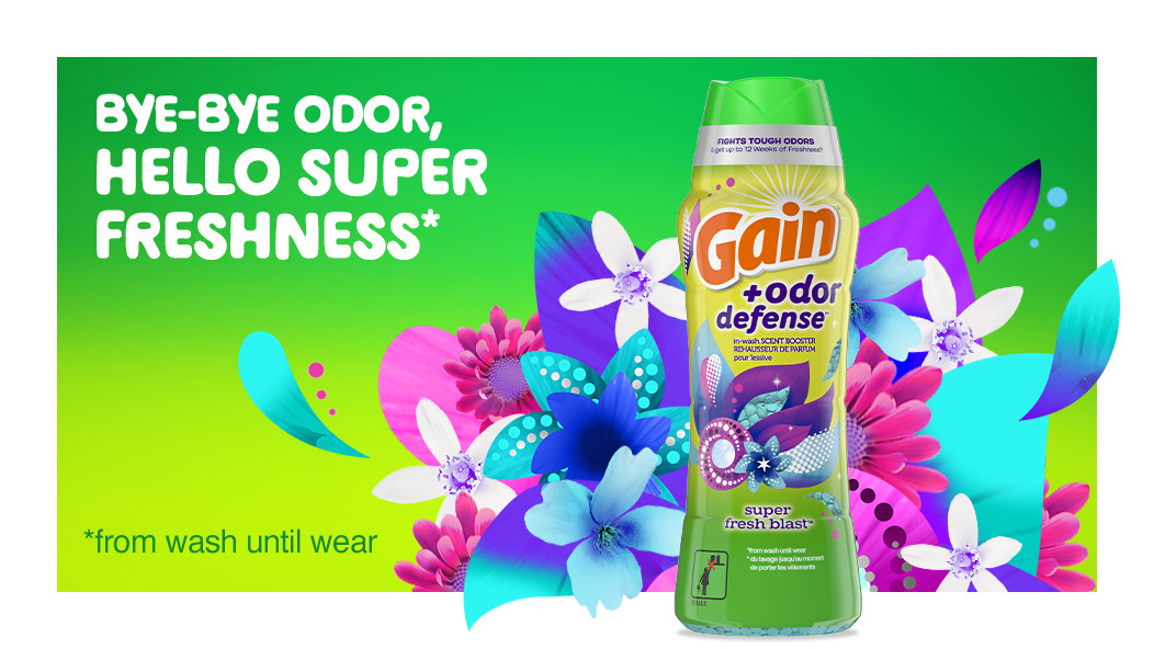 Say Bye-bye odor, hello super freshness with Gain+Odor Defense Super Fresh Blast Scent Booster