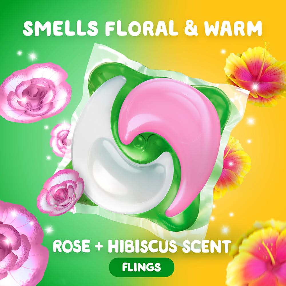 Gain Tango Twist Rose and Hibiscus Scent Laundry Detergent Pacs packaging, smells sweet & floral
