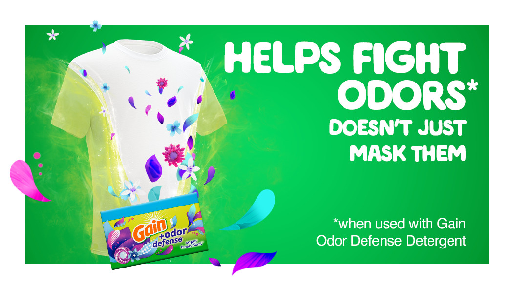 Gain+Odor Defense Super Fresh Blast Dryer Sheet Fights tough odors, doesn't just mask them