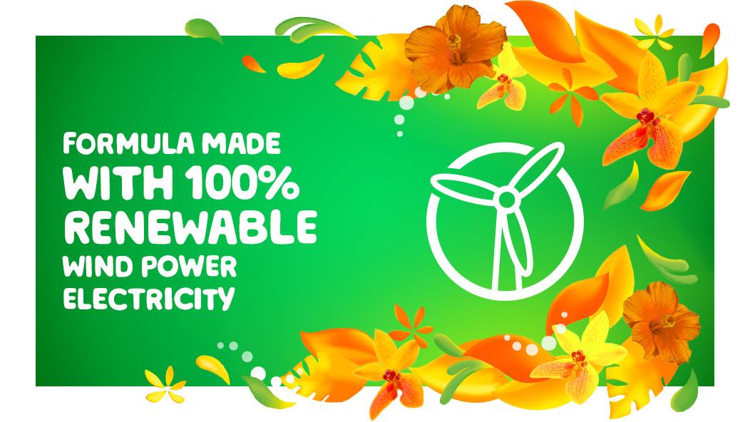 Gain Island Fresh Fabric Softener is a formula made with 100% renewable wind power electricity