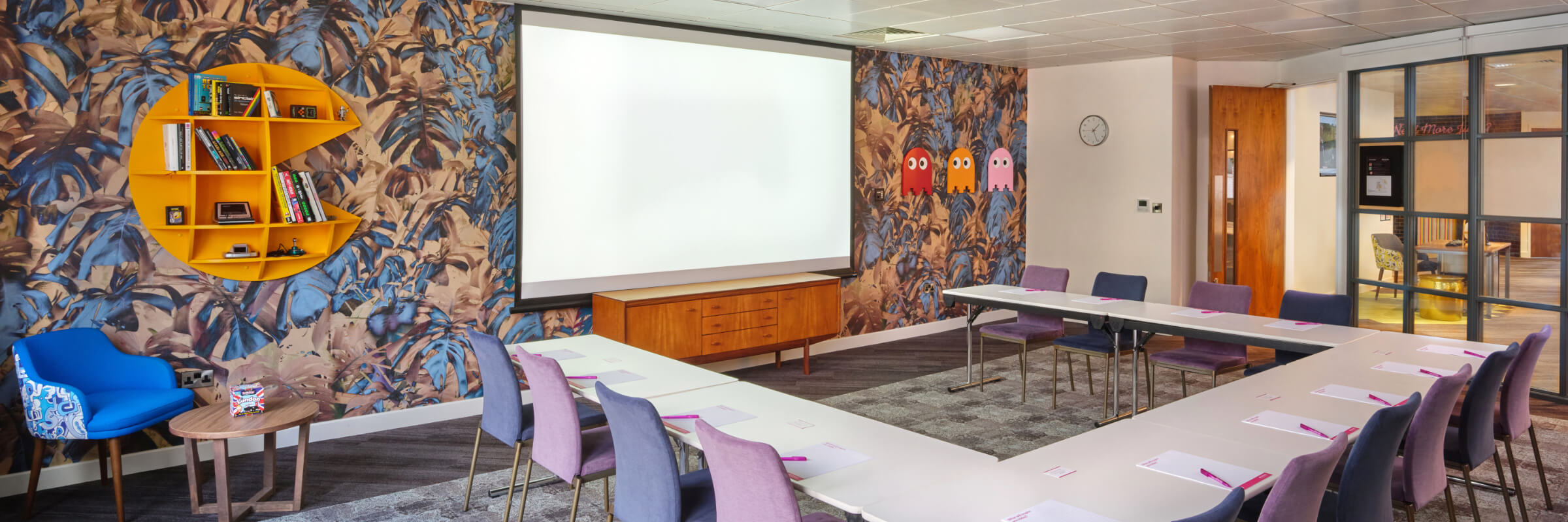 ‘Spirit’ is a meeting or small training room that clients love for its Pacman artwork and colourful design. 