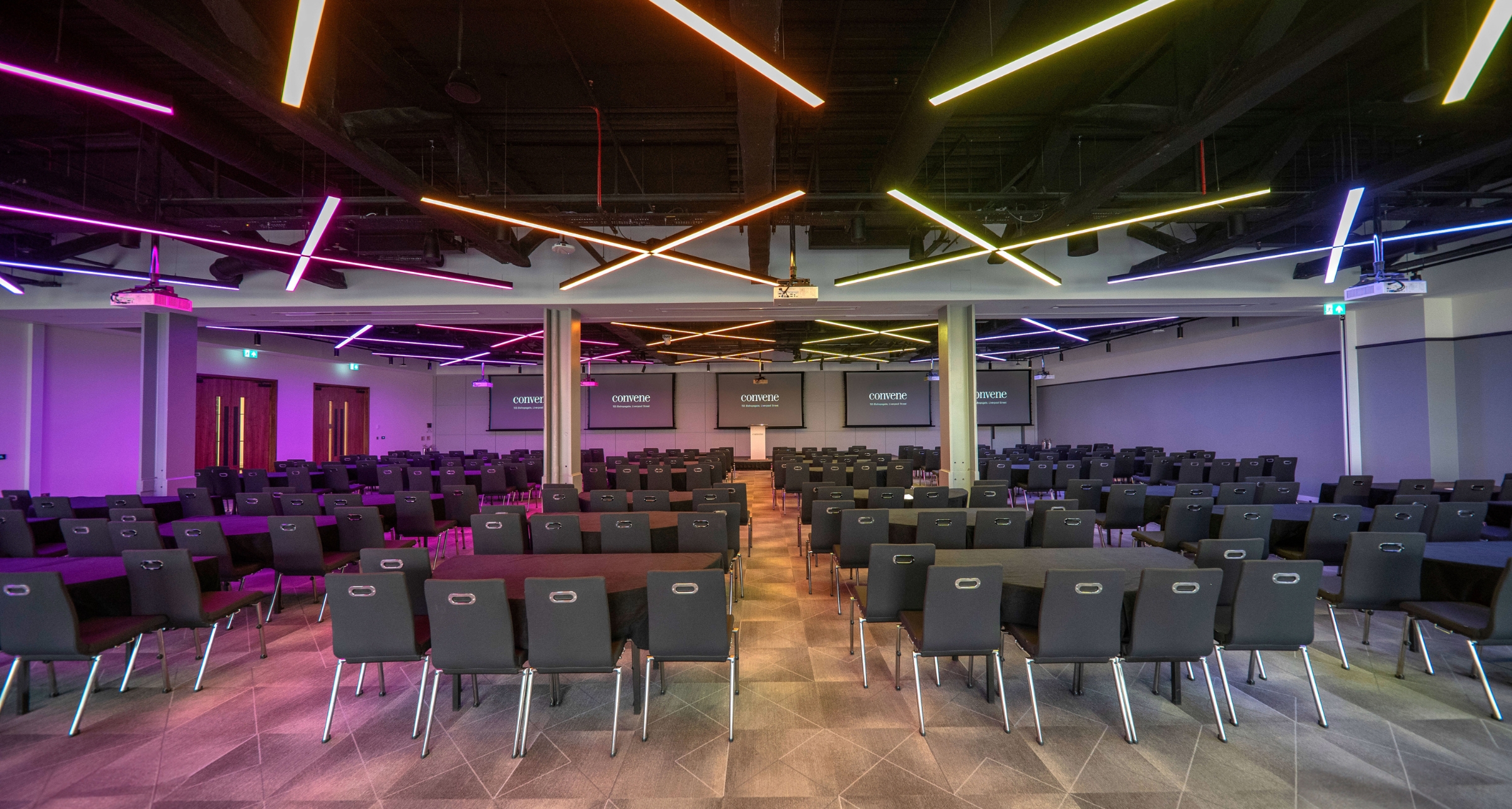 ‘Finsbury Suite’ with theater setup is a large conference space at our 155 Bishopsgate London venue. 