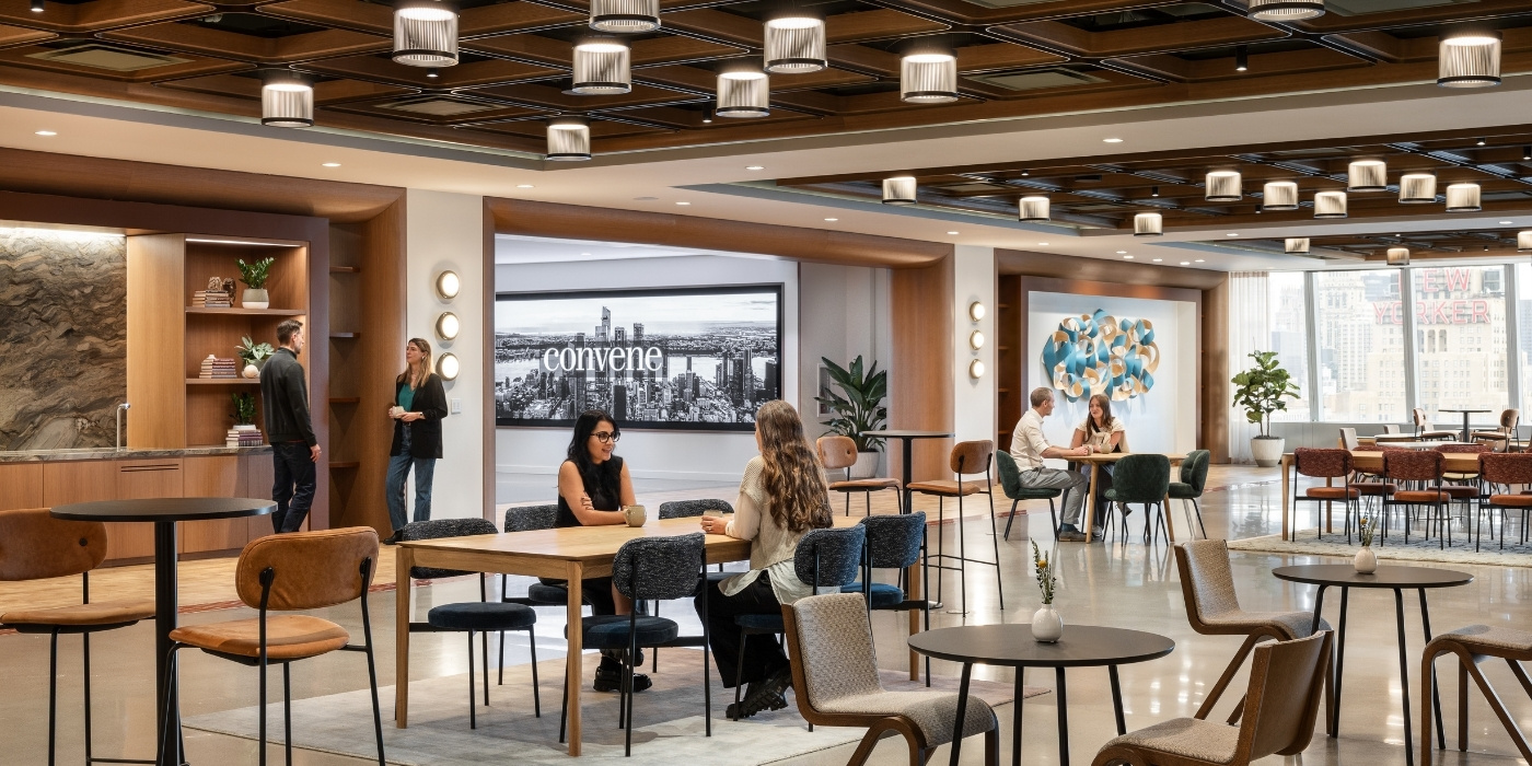 Convene 30 Hudson Yards has a large central gallery for networking, event meals, and experiential events