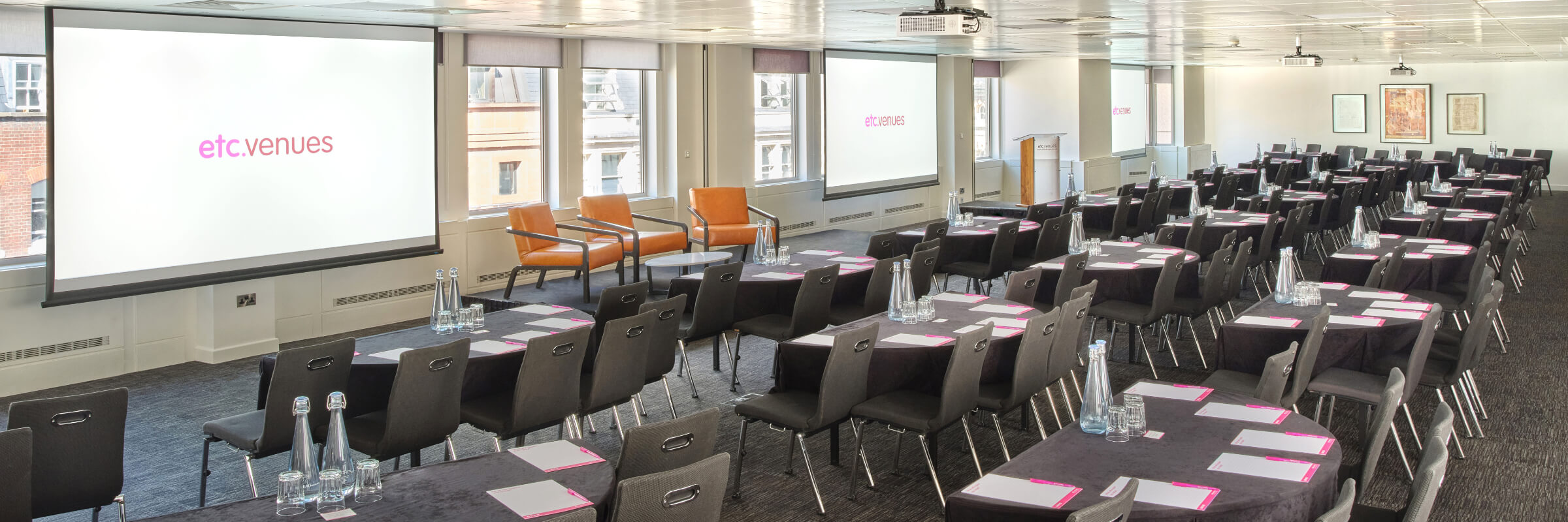 Fourth floor ‘Principle Suite’ is a large conference space in the heart of London. Its landscape design allows all delegates to be involved and close to the speaker.