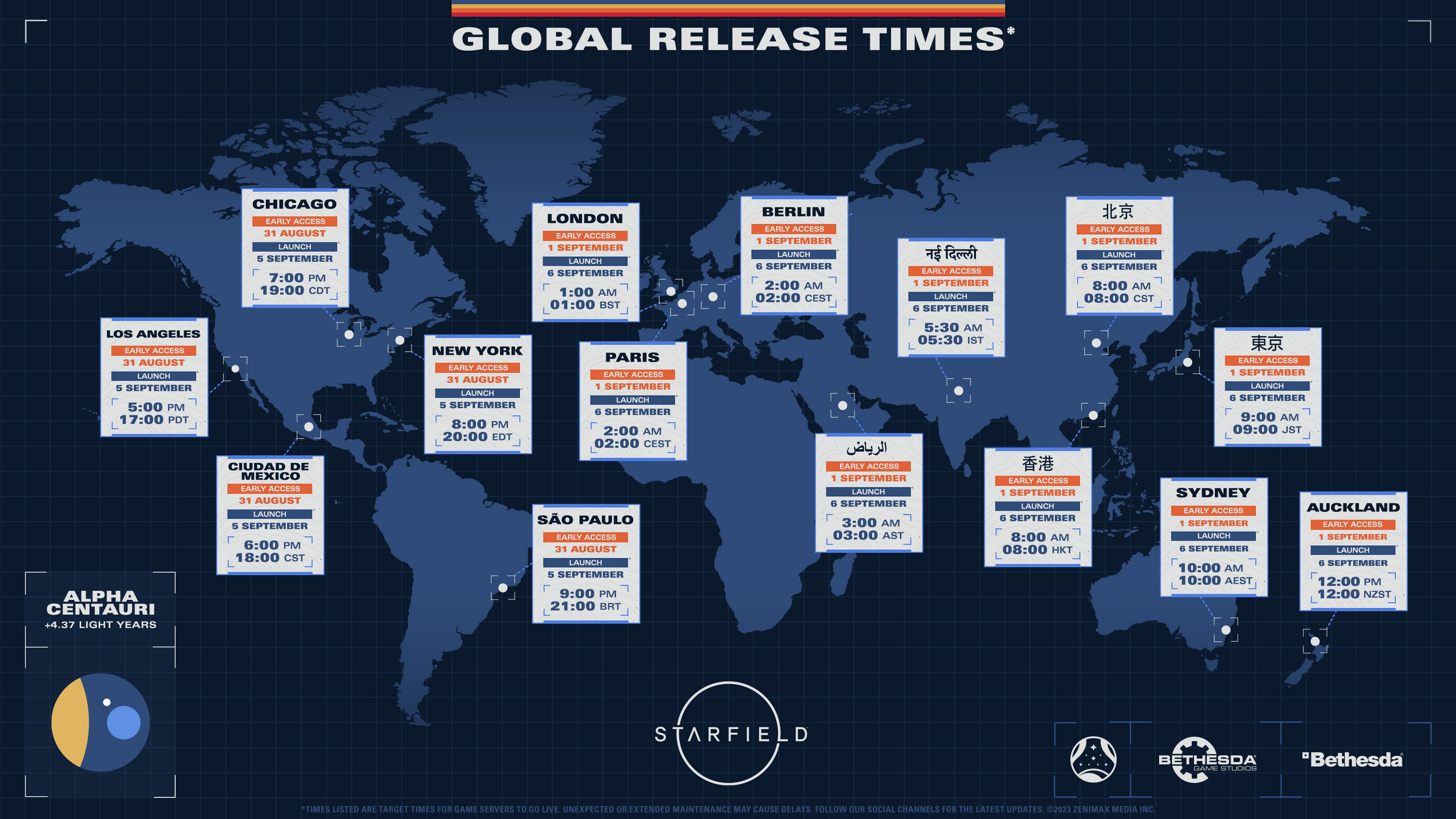 Image showing the release times for Starfield