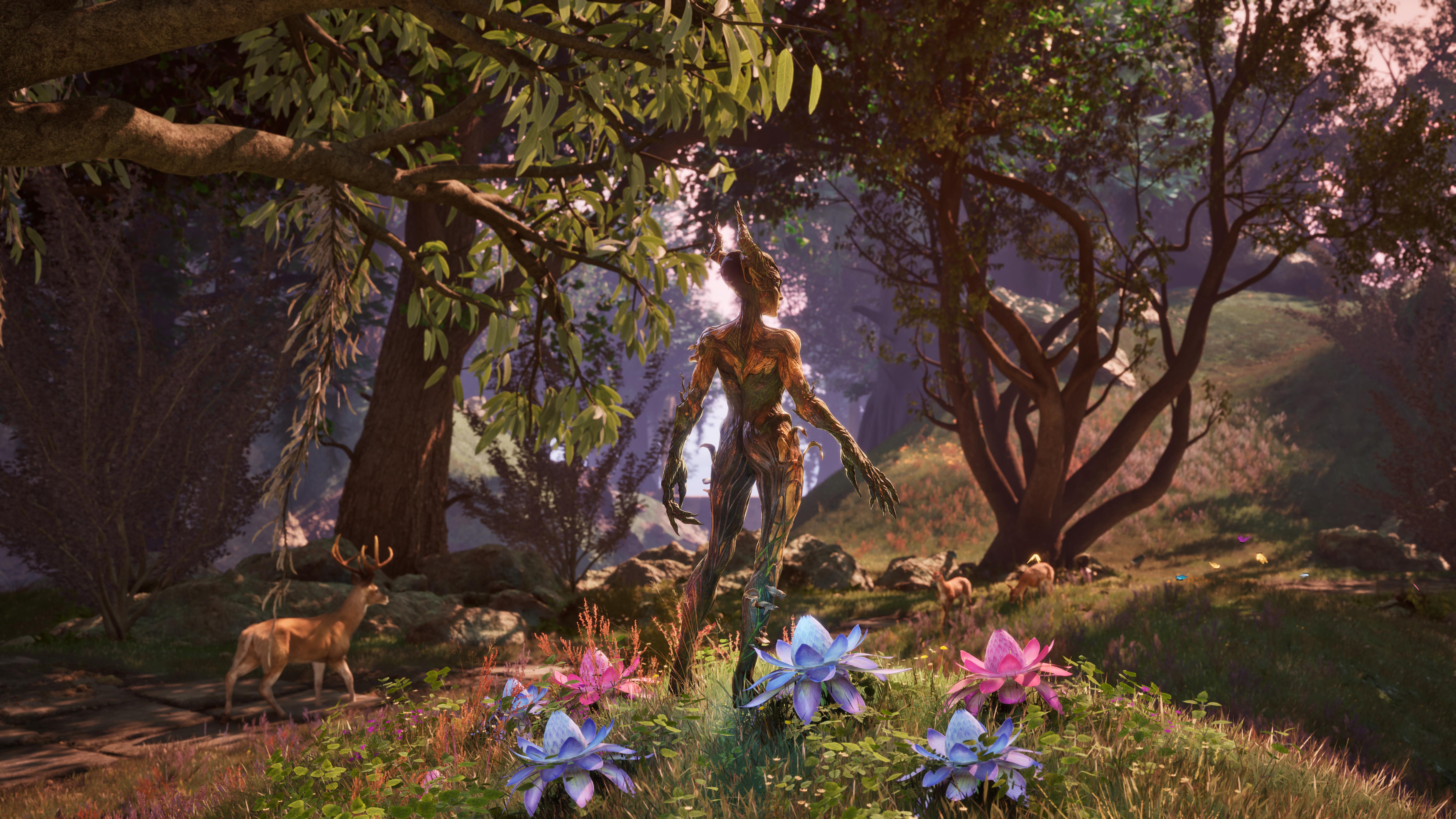 Wooded area with a forest creature in Oblivion Remastered for spotting micro-stutter on Steam Deck