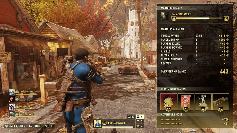 Fallout 76 News - Battle Royale Mode ist online / ab Herbst menschliche NPCs mit Update Wastelanders F76_NW_Match_Summary_in-body_960x540