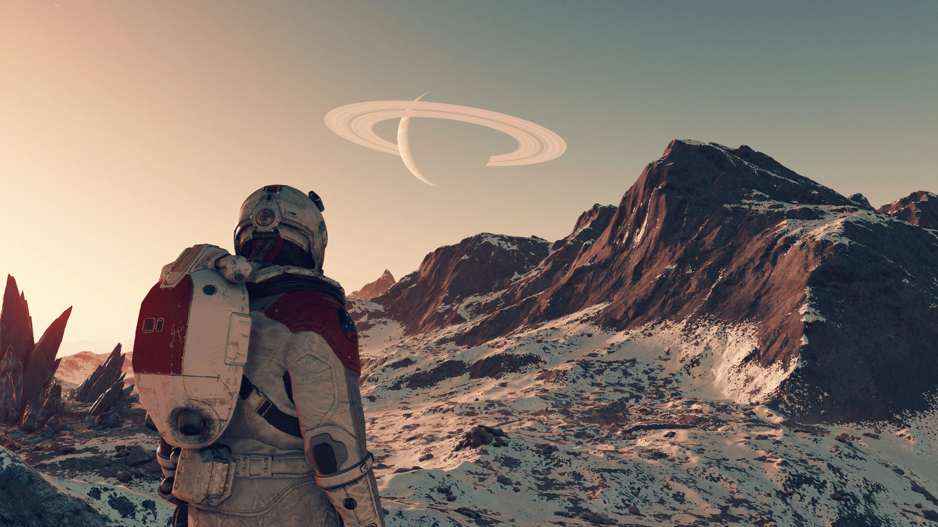 A person in a spacesuit exploring a planet