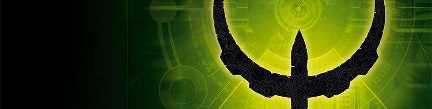 Quake artwork. Classic Quake logo with black foreground and green background.