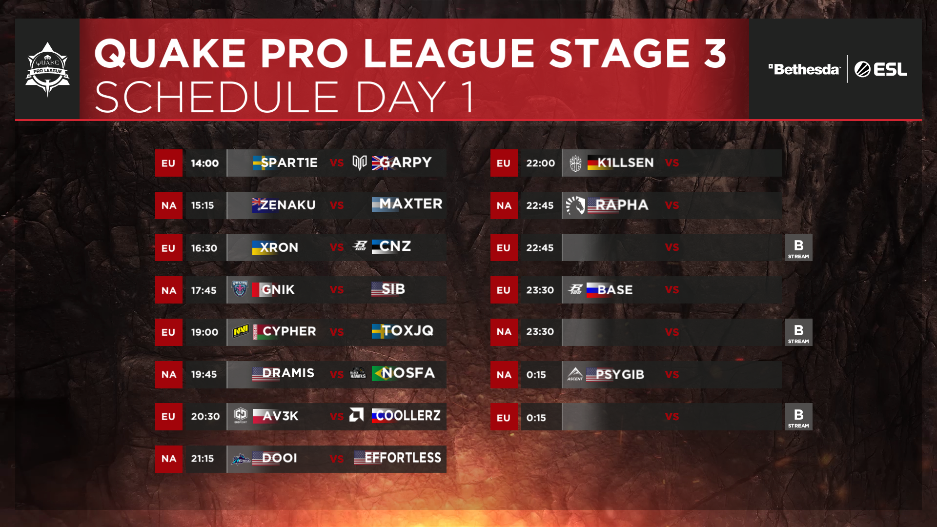 QPL - Stage 3 Finals - Day 1 Schedule