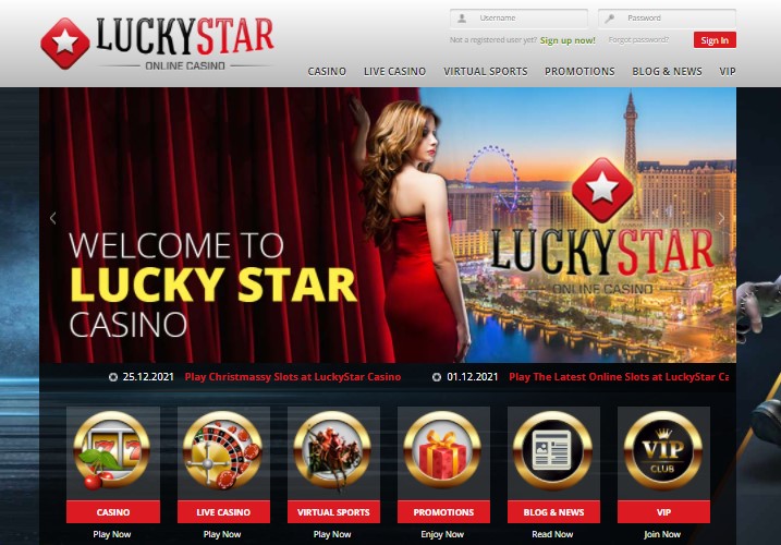 Capture d’ecran de la page d’accueil du casino en ligne Lucky Star