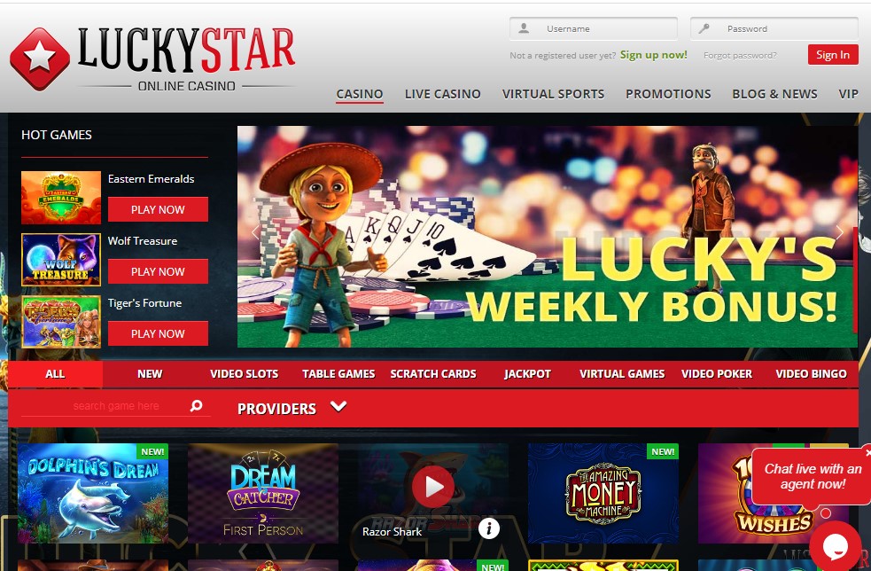 Lucky Star Casino page – a great place to spend your NeoSuf vouchers