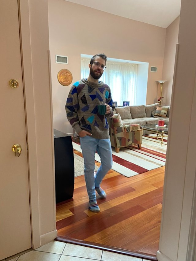 Dan in his childhood home preparing for Zoom Thanksgiving 2020.