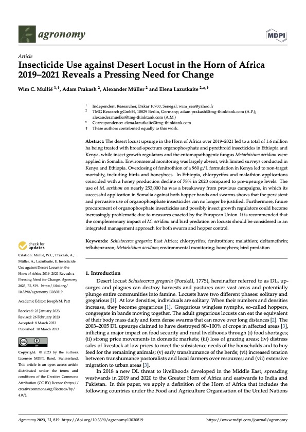 Insecticide Use against Desert Locust in the Horn of Africa 2019–2021 Reveals a Pressing Need for Change