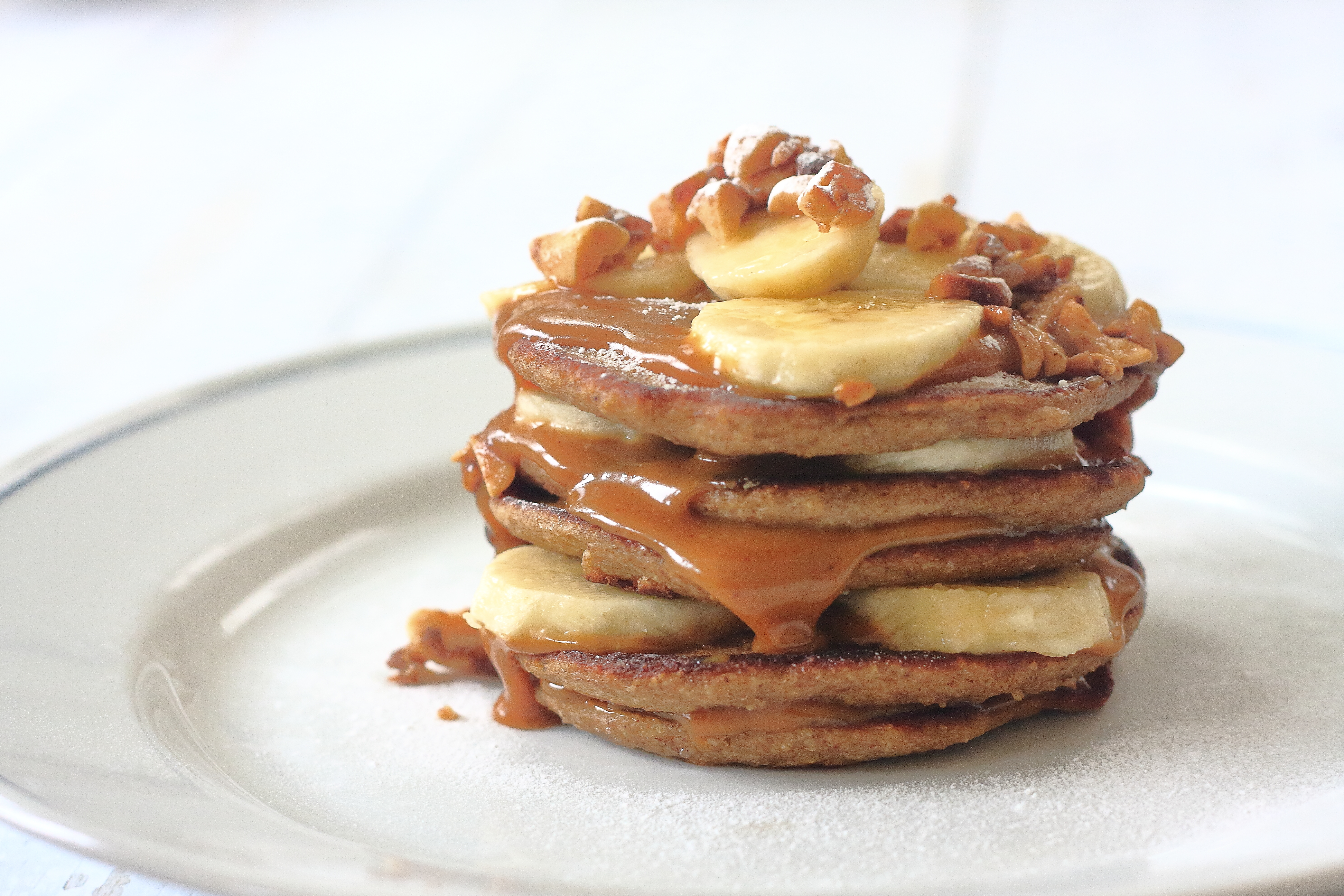 Peanut Caramel Banana and Oat Pancakes