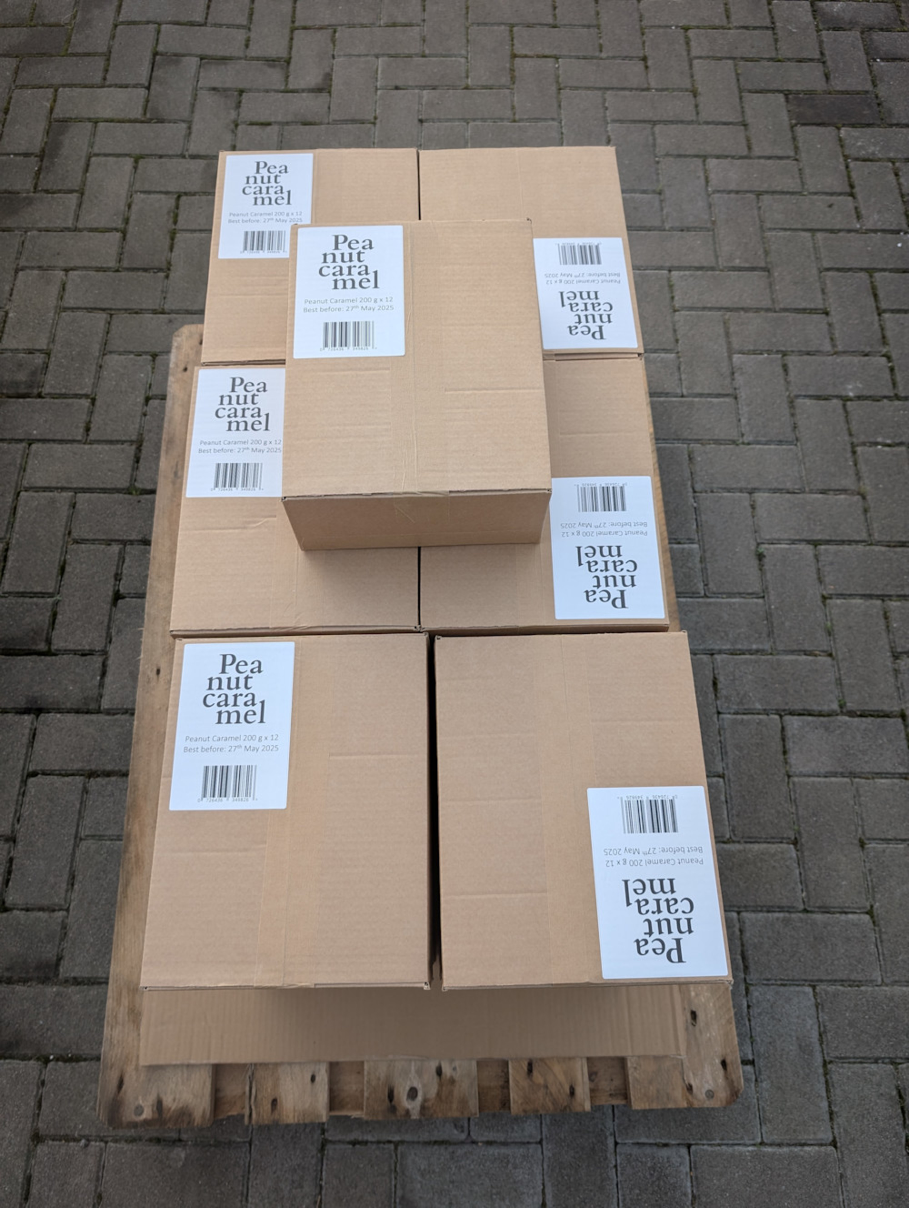 Pallet of Peanut Caramel, ready to be delivered
