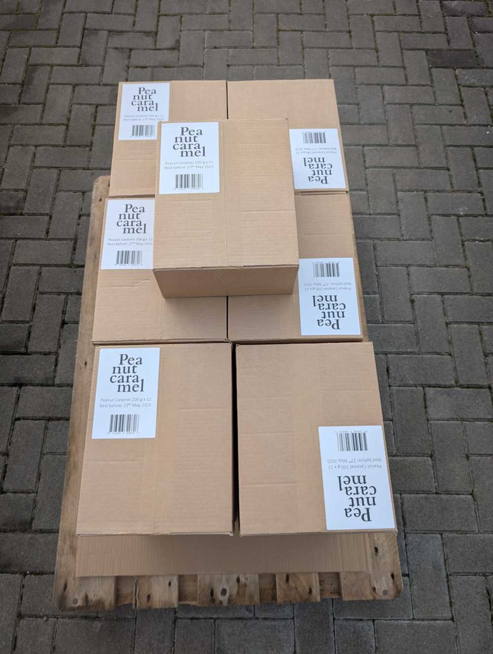 Pallet of Peanut Caramel, ready to be delivered