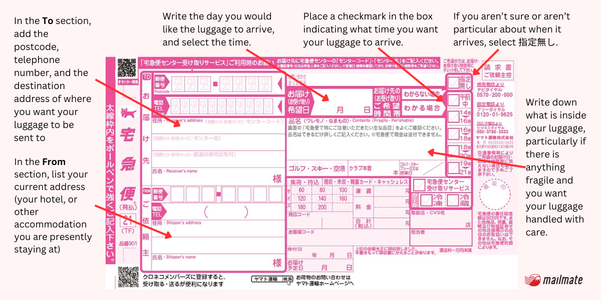 How to fill out a Yamato Transport (takkyubin) form for luggage