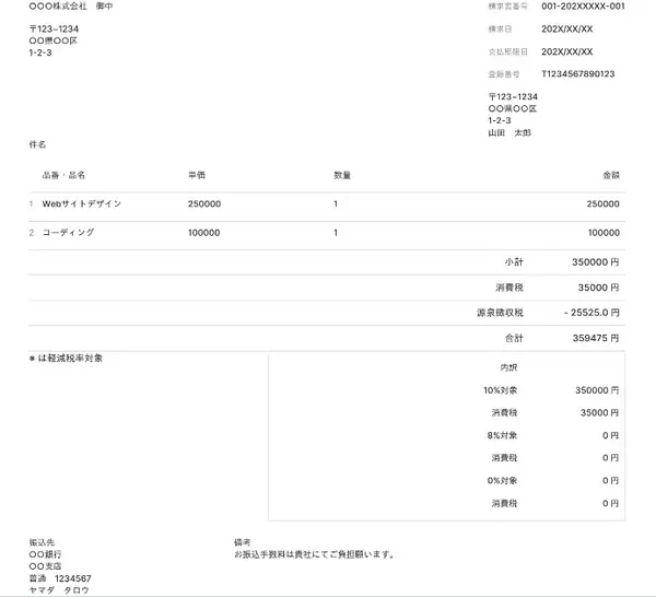 デザイナーの請求書の書き方例