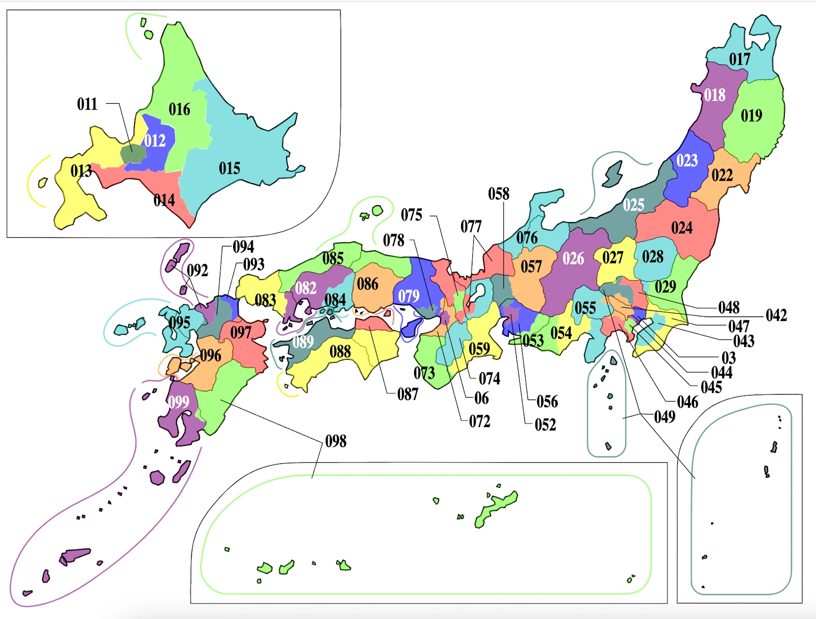 Some phone area codes overlap between prefectures as well as many prefectures have multiple areas for their area.