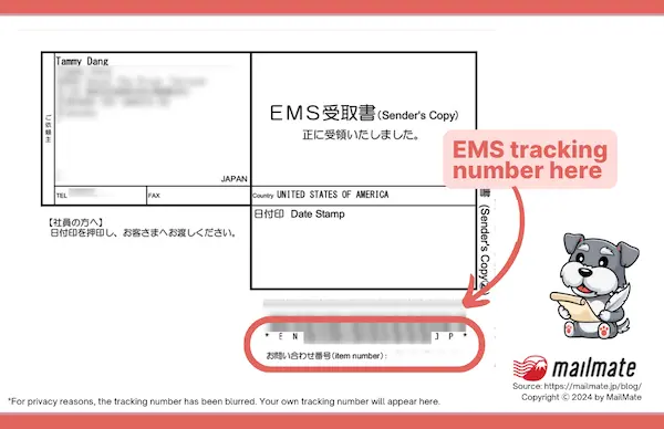 You will receive an EMS sender's copy to keep with the EMS tracking number at the bottom.