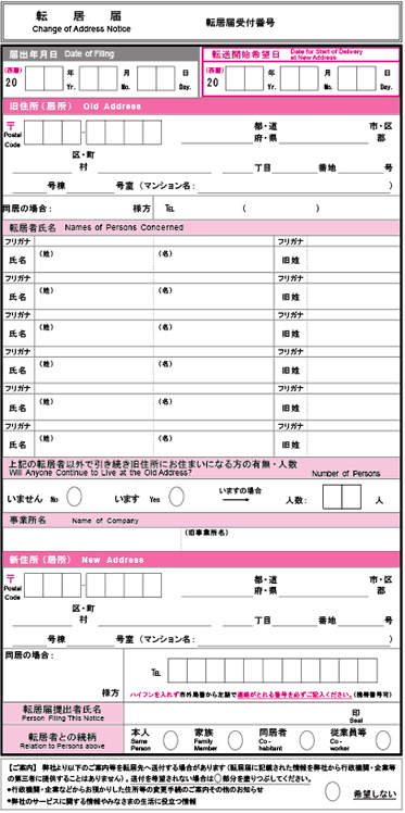 Method 1: Change-of-address/forwarding form at a Japan Post counter