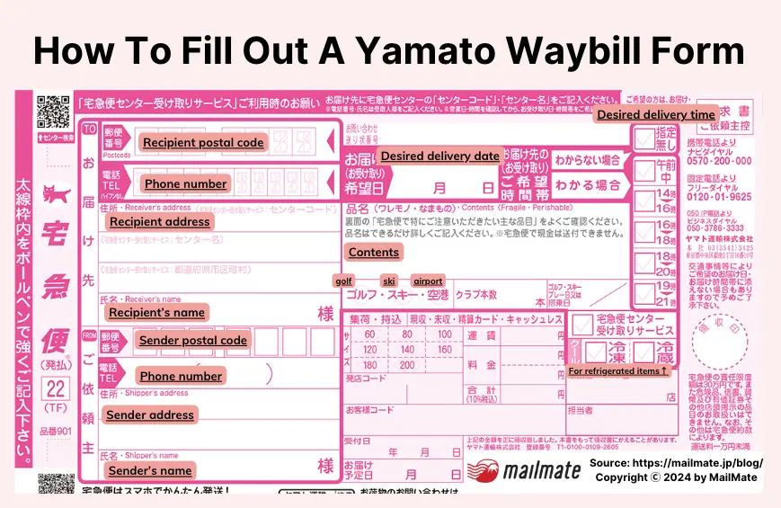 Filling out a Yamato waybill form