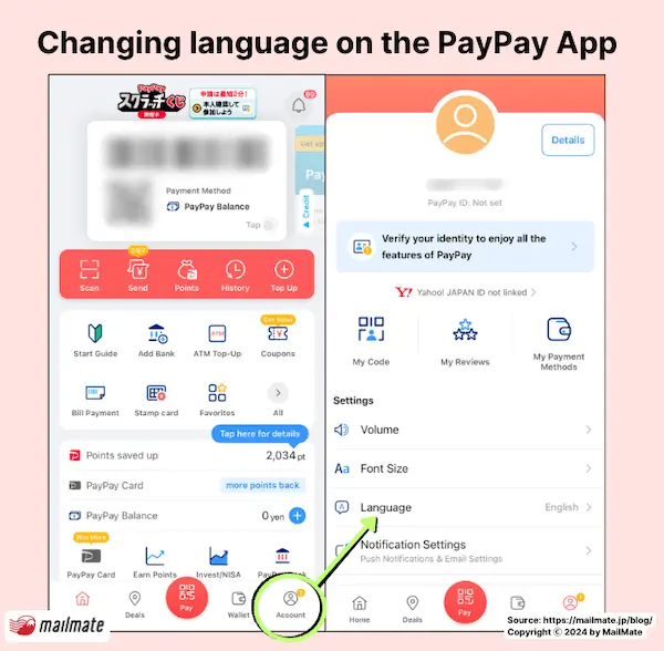 how to change the language on paypay japan