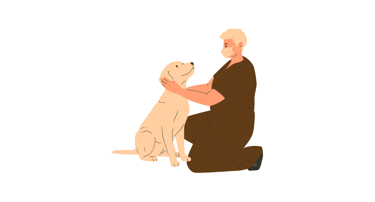 Cartoon Veterinarian Examining Dog
